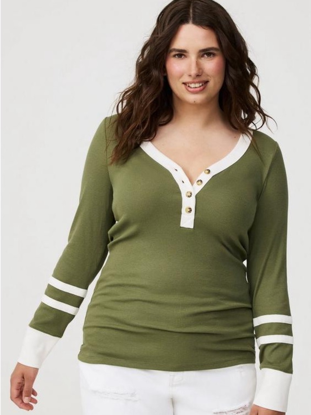 Torrid Ribbed Henley varsity long sleeved top size 1 (1x)